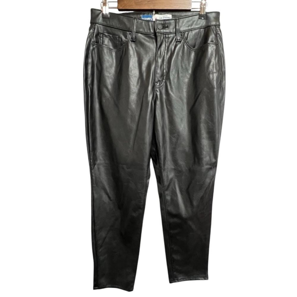 Old Navy Faux Leather Pants High Rise OG Straight Secret Smooth Pockets Size 10